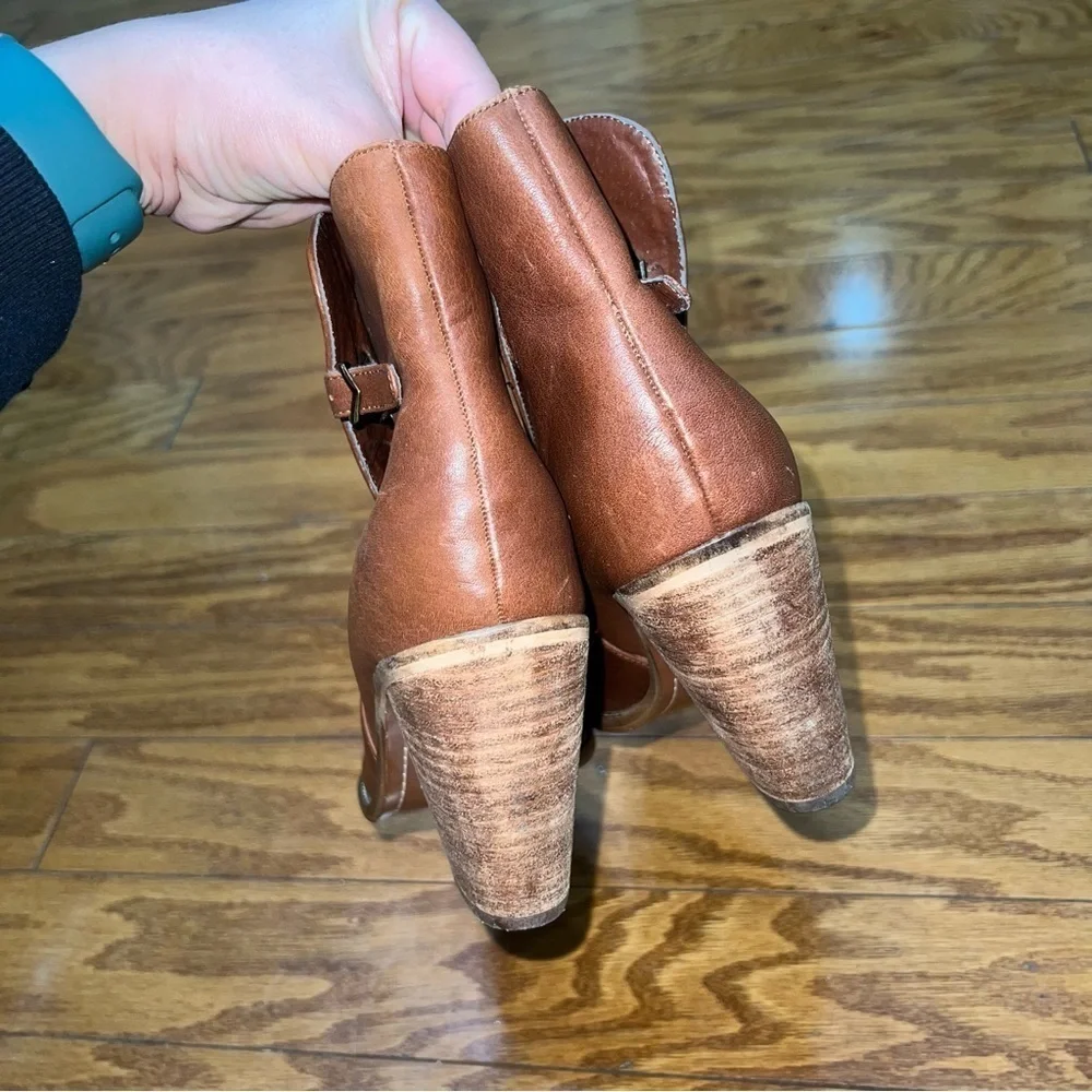 FARYL Brown Leather Stacked Heeled Booties with Buckle Size 10 - Picture 9 of 11